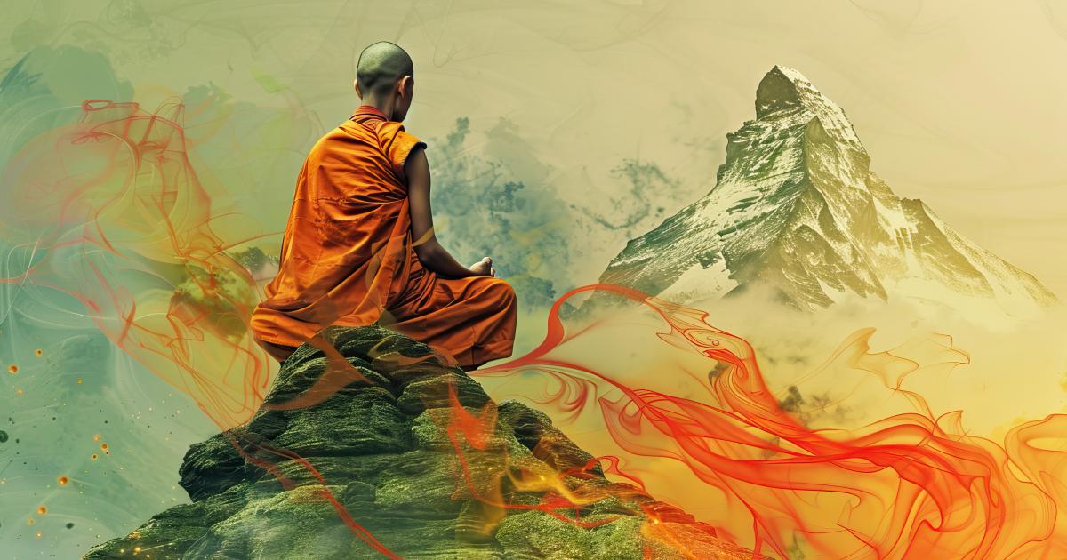 Bhuddist monk at one with the universe, AI generated.